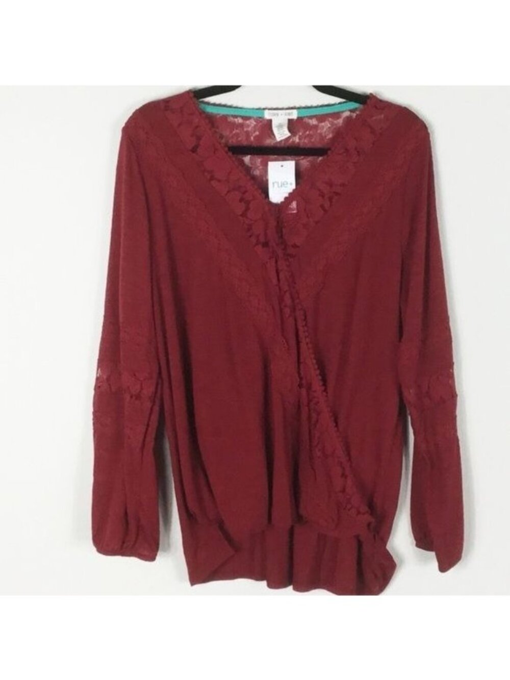 Clover & Scout Maroon Lace Hobo Tunic Blouse 2X NWT